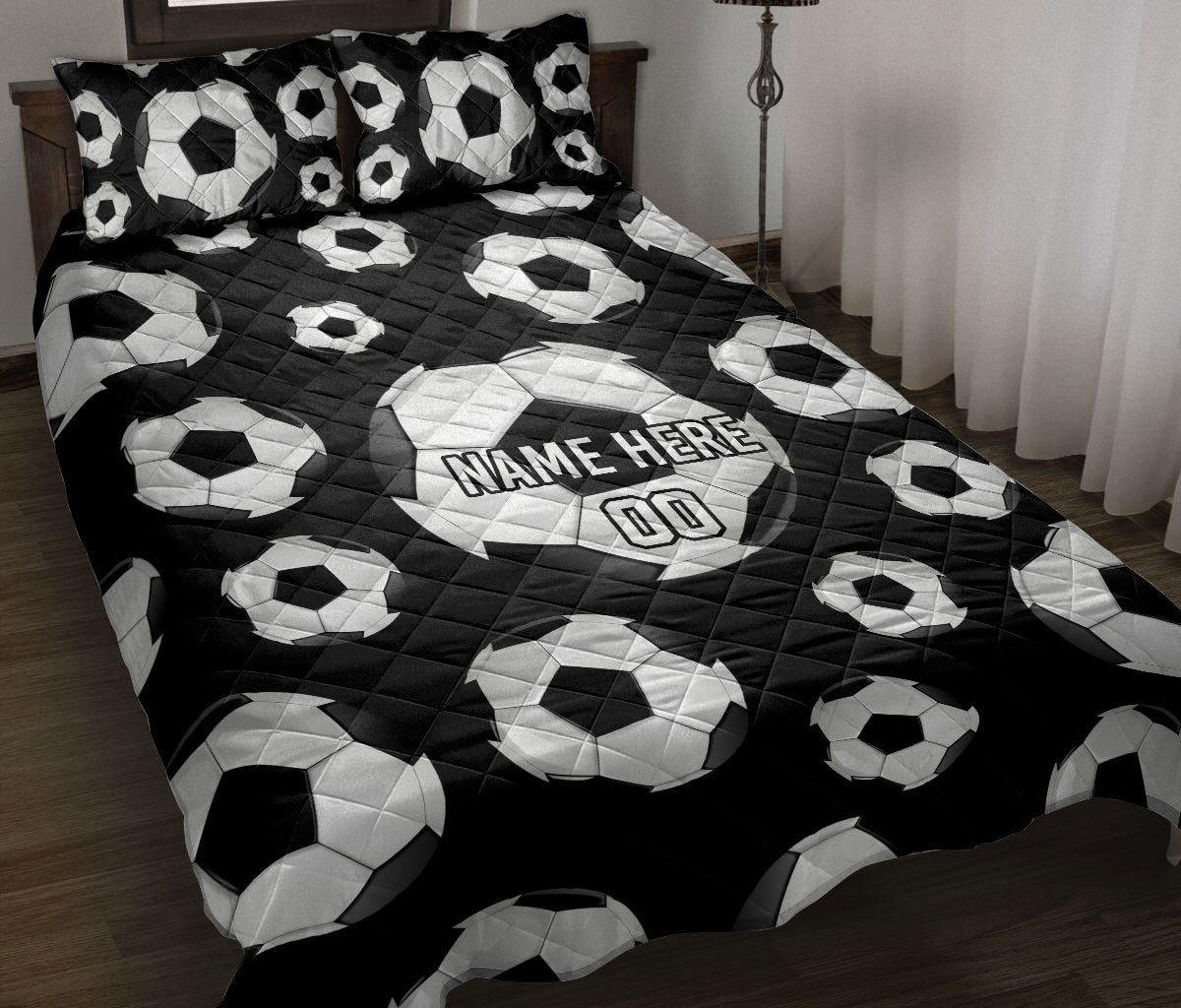 Ohaprints-Quilt-Bed-Set-Pillowcase-Soccer-Yellow-Ball-Pattern-Sport-Lover-Gift-Custom-Personalized-Name-Blanket-Bedspread-Bedding-3382-Throw (55'' x 60'')