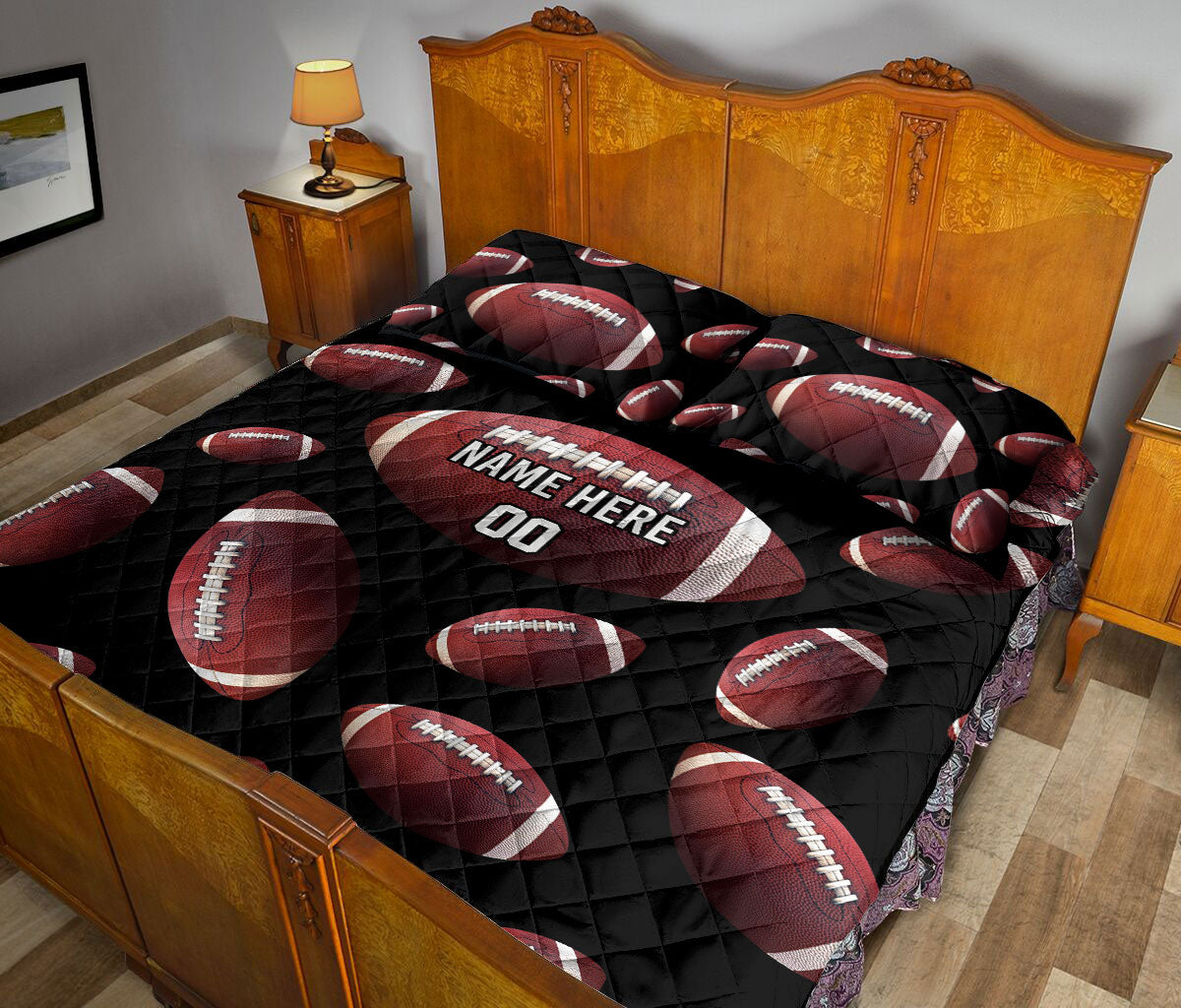 Ohaprints-Quilt-Bed-Set-Pillowcase-American-Football-Ball-Pattern-Sport-Lover-Gift-Custom-Personalized-Name-Blanket-Bedspread-Bedding-3147-King (90'' x 100'')