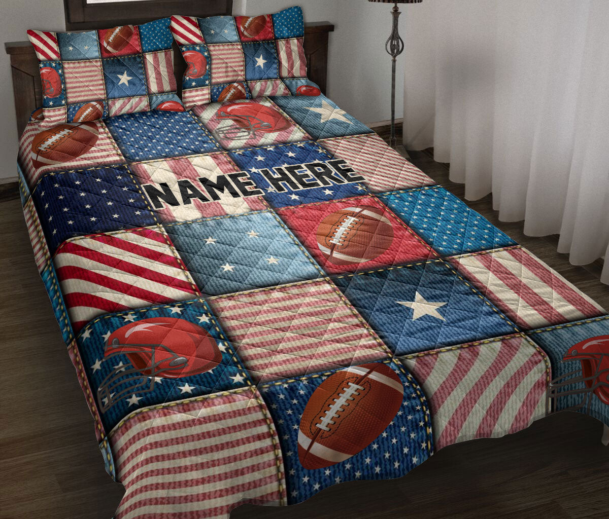 Ohaprints-Quilt-Bed-Set-Pillowcase-American-Football-Patchwork-Pattern-Sport-Lover-Gift-Custom-Personalized-Name-Blanket-Bedspread-Bedding-3148-Throw (55'' x 60'')