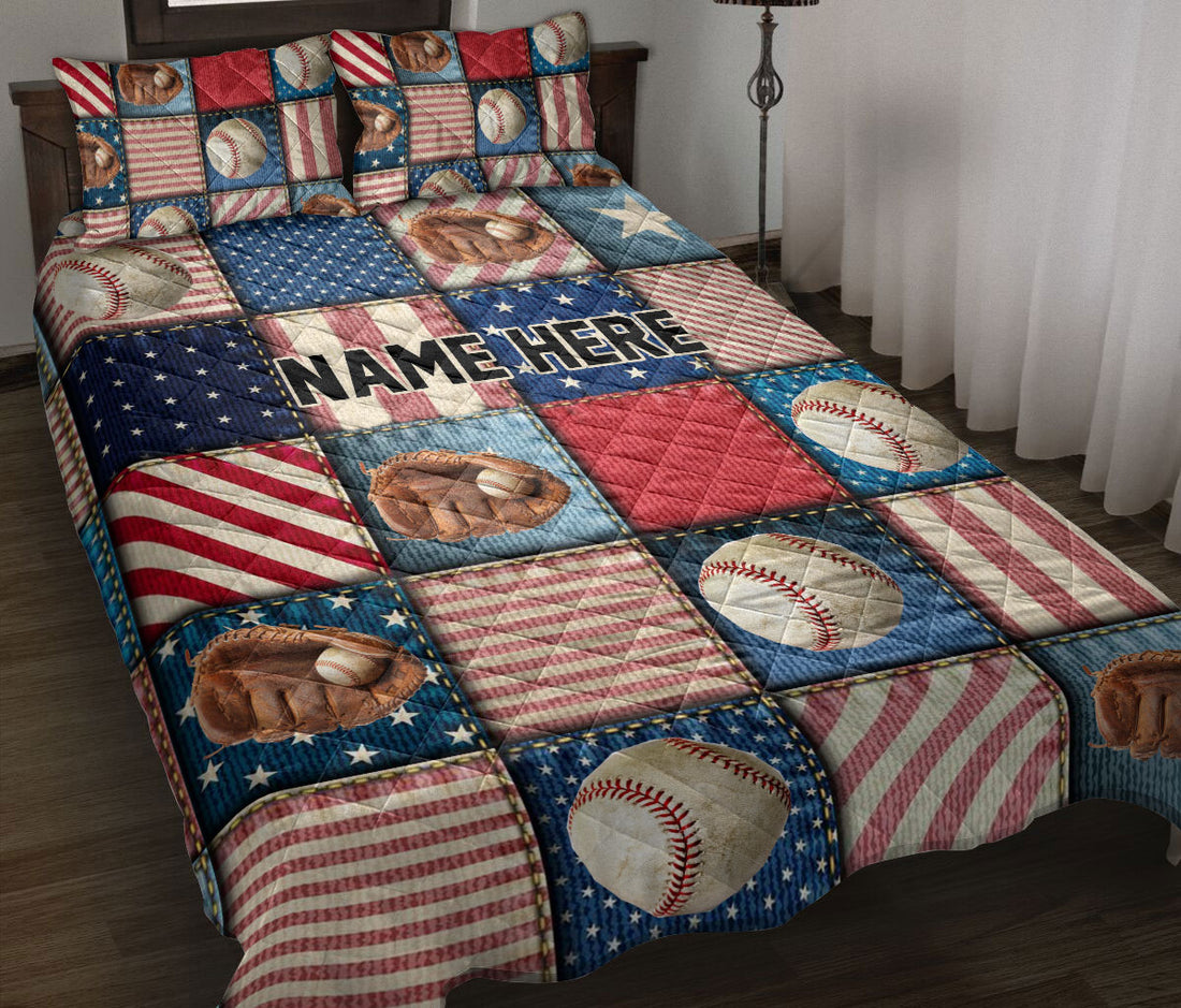 Ohaprints-Quilt-Bed-Set-Pillowcase-Baseball-American-Patchwork-Pattern-Sport-Lover-Gift-Custom-Personalized-Name-Blanket-Bedspread-Bedding-3208-Throw (55'' x 60'')