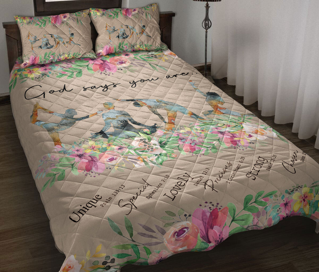 Ohaprints-Quilt-Bed-Set-Pillowcase-Yoga-God-Says-You-Are-Flower-Floral-Pattern-Beige-Custom-Personalized-Name-Blanket-Bedspread-Bedding-2521-Throw (55'' x 60'')