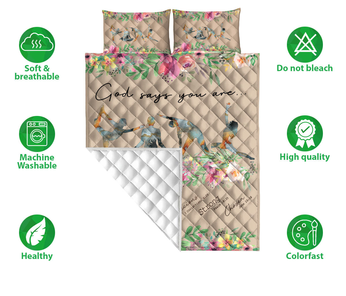 Ohaprints-Quilt-Bed-Set-Pillowcase-Yoga-God-Says-You-Are-Flower-Floral-Pattern-Beige-Custom-Personalized-Name-Blanket-Bedspread-Bedding-2521-Double (70'' x 80'')