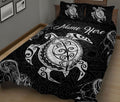 Ohaprints-Quilt-Bed-Set-Pillowcase-Sea-Turtle-Flower-Floral-Polynesia-Pattern-Black-Custom-Personalized-Name-Blanket-Bedspread-Bedding-764-King (90'' x 100'')