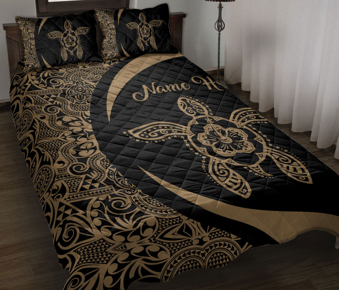 Ohaprints-Quilt-Bed-Set-Pillowcase-Turtle-Hibiscus-Flower-Floral-Golden-Hawaii-Pattern-Custom-Personalized-Name-Blanket-Bedspread-Bedding-1343-Throw (55'' x 60'')