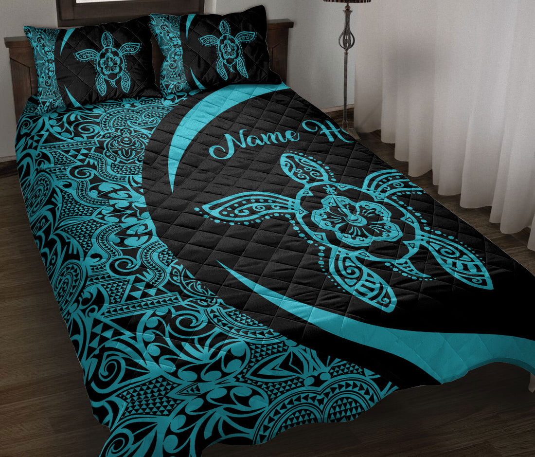 Ohaprints-Quilt-Bed-Set-Pillowcase-Turtle-Hibiscus-Flower-Floral-Blue-Hawaii-Pattern-Custom-Personalized-Name-Blanket-Bedspread-Bedding-497-Throw (55'' x 60'')