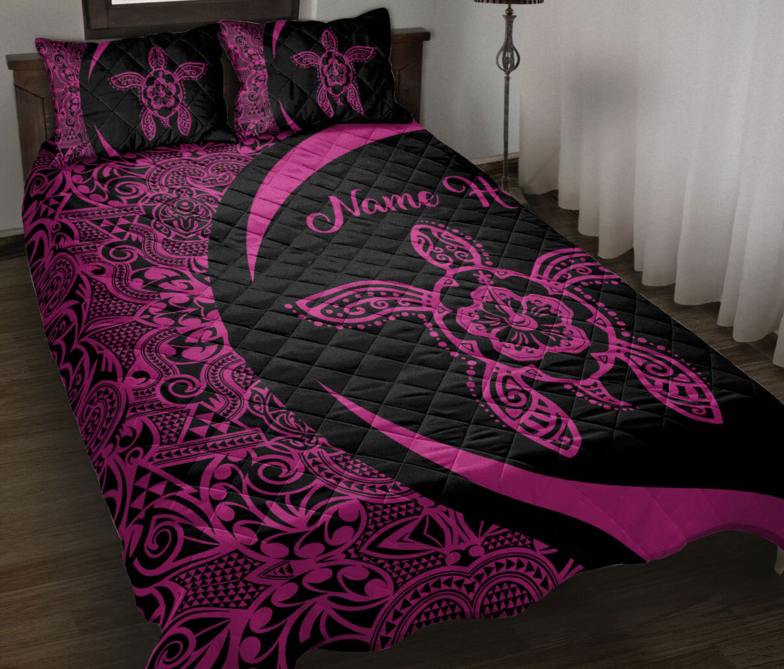 Ohaprints-Quilt-Bed-Set-Pillowcase-Turtle-Hibiscus-Flower-Floral-Pink-Hawaii-Pattern-Custom-Personalized-Name-Blanket-Bedspread-Bedding-1931-Throw (55'' x 60'')