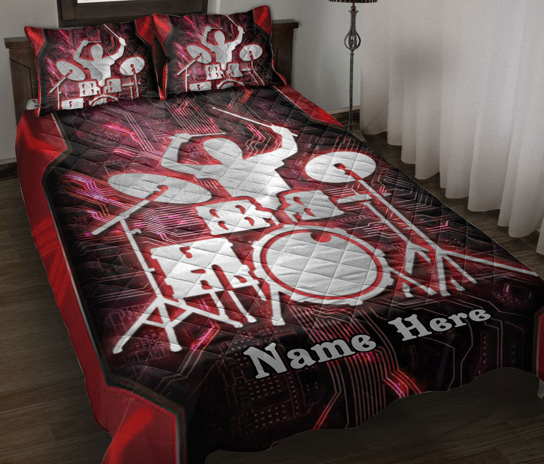 Ohaprints-Quilt-Bed-Set-Pillowcase-Drum-Red-Black-Gift-For-Drum-Lover-Drum-Player-Custom-Personalized-Name-Blanket-Bedspread-Bedding-1344-Throw (55'' x 60'')