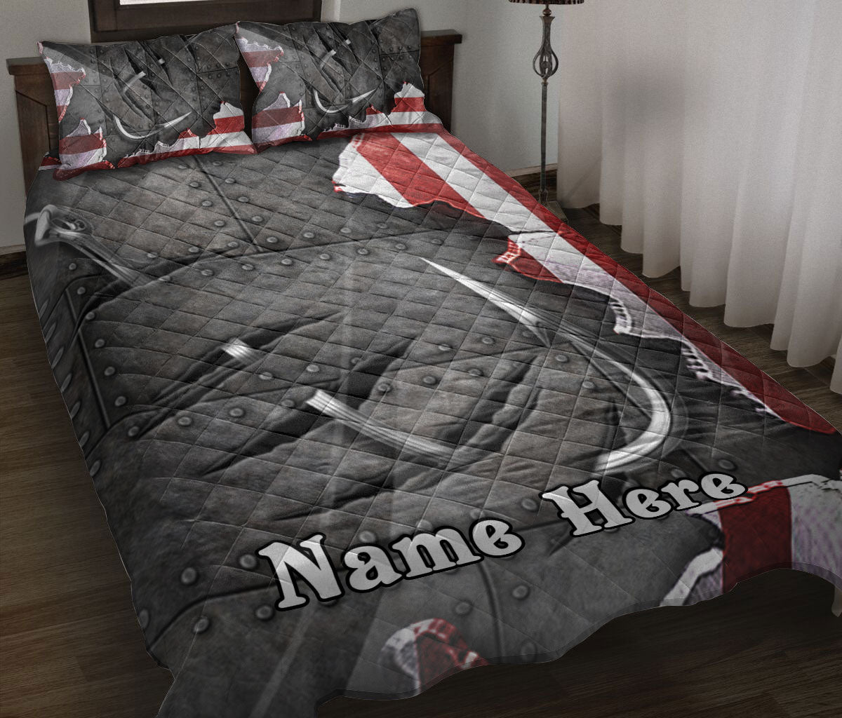 Ohaprints-Quilt-Bed-Set-Pillowcase-Fishing-Hook-American-Flag-Pattern-Gift-For-Fisherman-Custom-Personalized-Name-Blanket-Bedspread-Bedding-1764-Throw (55'' x 60'')