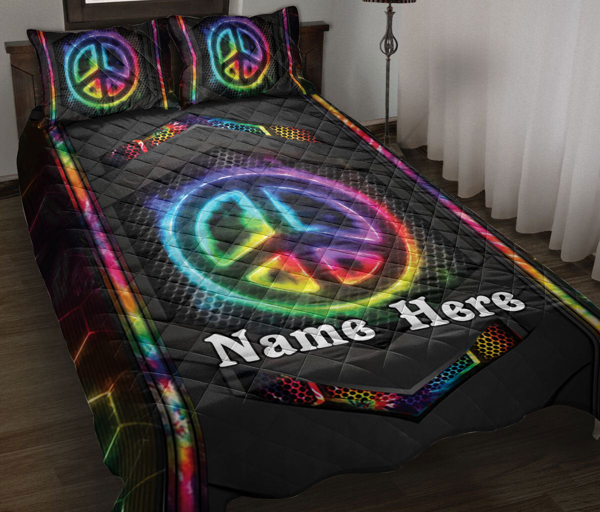 Ohaprints-Quilt-Bed-Set-Pillowcase-Hippie-Peace-Sign-Colorful-Tie-Dye-Carbon-Pattern-Custom-Personalized-Name-Blanket-Bedspread-Bedding-2478-Throw (55'' x 60'')