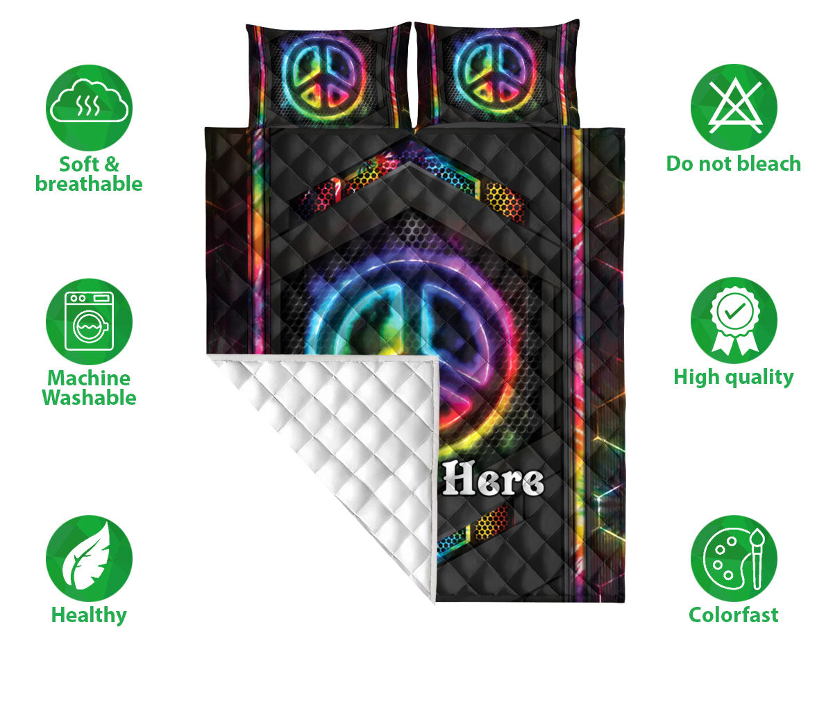 Ohaprints-Quilt-Bed-Set-Pillowcase-Hippie-Peace-Sign-Colorful-Tie-Dye-Carbon-Pattern-Custom-Personalized-Name-Blanket-Bedspread-Bedding-2478-Double (70'' x 80'')