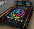 Ohaprints-Quilt-Bed-Set-Pillowcase-Hippie-Peace-Sign-Colorful-Tie-Dye-Carbon-Pattern-Custom-Personalized-Name-Blanket-Bedspread-Bedding-2478-King (90'' x 100'')