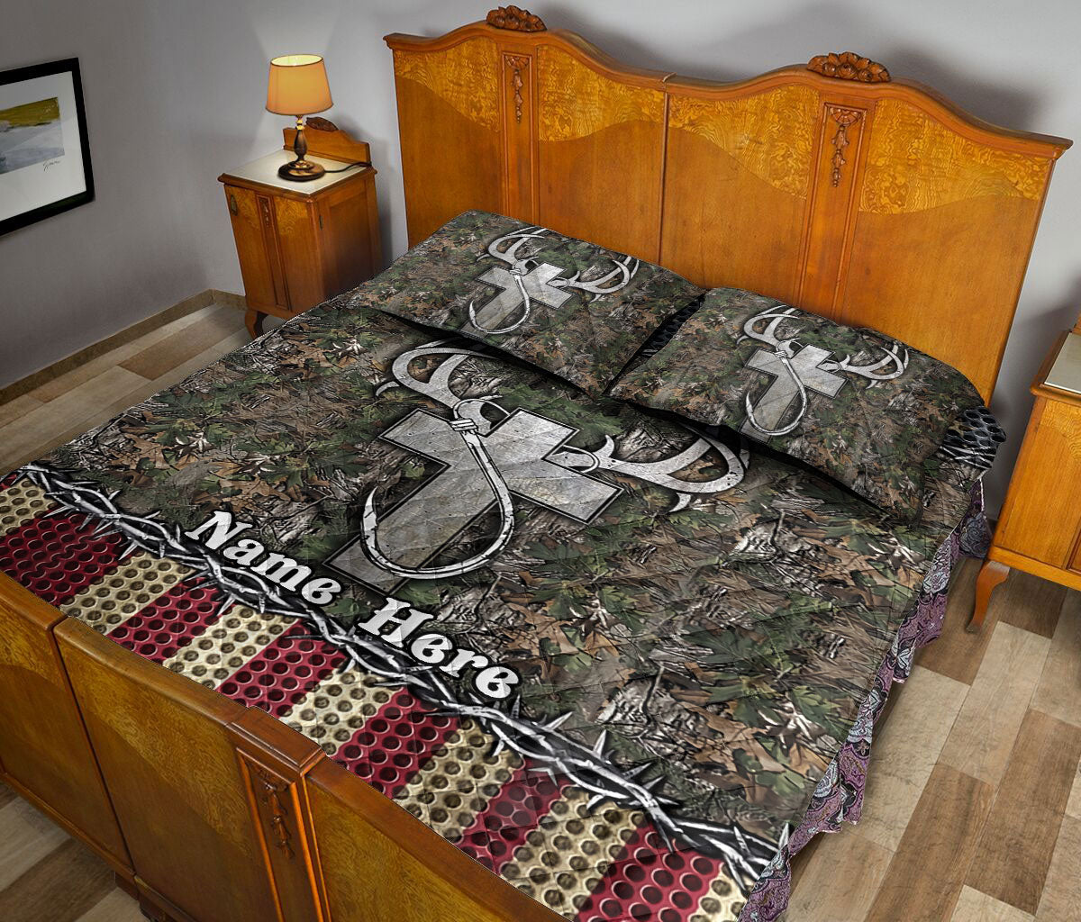 Ohaprints-Quilt-Bed-Set-Pillowcase-Christ-Christian-Cross-Gift-Forhunting-Fishing-Lover-Custom-Personalized-Name-Blanket-Bedspread-Bedding-1932-Queen (80'' x 90'')