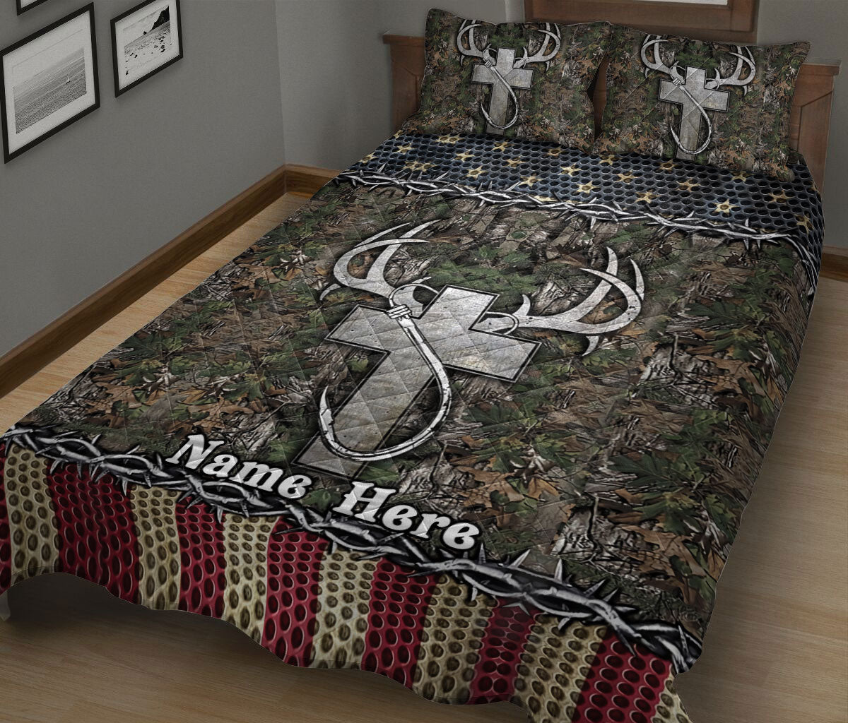 Ohaprints-Quilt-Bed-Set-Pillowcase-Christ-Christian-Cross-Gift-Forhunting-Fishing-Lover-Custom-Personalized-Name-Blanket-Bedspread-Bedding-1932-King (90'' x 100'')