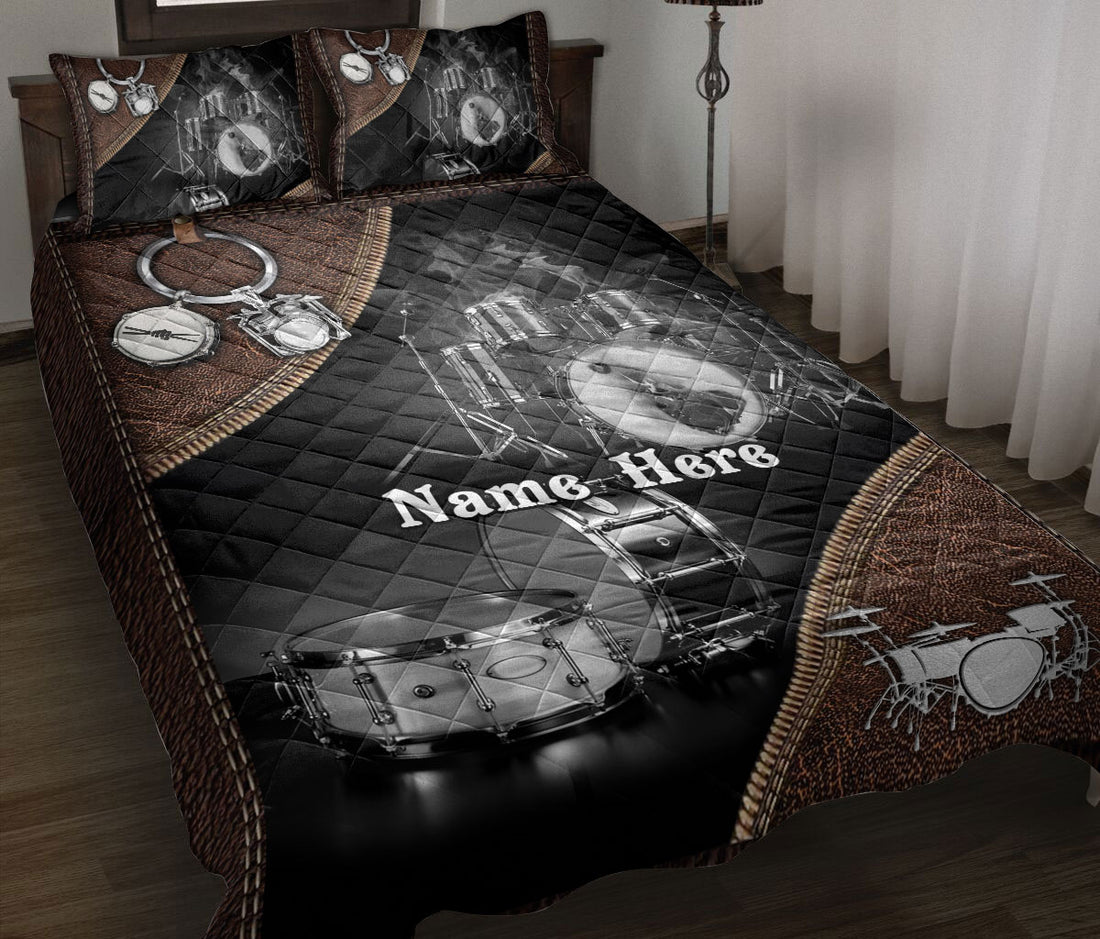 Ohaprints-Quilt-Bed-Set-Pillowcase-Drum-Set-Brown-Gift-For-Drum-Lover-Drum-Player-Custom-Personalized-Name-Blanket-Bedspread-Bedding-173-Throw (55'' x 60'')