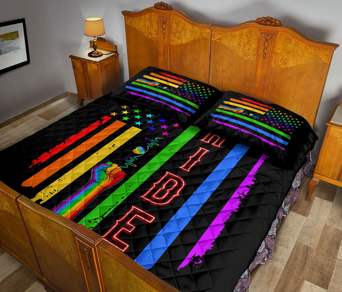 Ohaprints-Quilt-Bed-Set-Pillowcase-Lgbt-Lgbtq-Pride-Us-American-Rainbow-Flag-Love-Is-Love-Love-Wins-Pride-Month-Blanket-Bedspread-Bedding-2050-Queen (80'' x 90'')