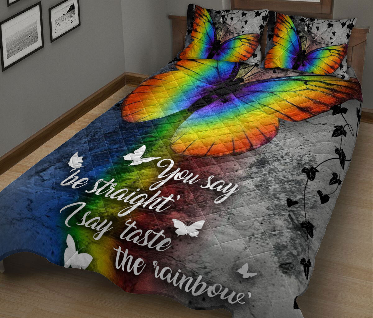 Ohaprints-Quilt-Bed-Set-Pillowcase-Lgbt-Lgbtq-Pride-Taste-The-Rainbow-Flag-Love-Is-Love-Love-Wins-Pride-Month-Blanket-Bedspread-Bedding-2644-King (90'' x 100'')