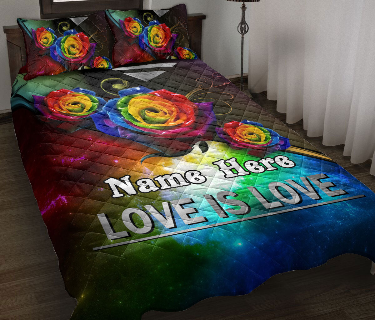 Ohaprints-Quilt-Bed-Set-Pillowcase-Lgbtq-Lgbt-Pride-Rainbow-Love-Is-Love-Love-Wins-Rose-Custom-Personalized-Name-Blanket-Bedspread-Bedding-885-Throw (55'' x 60'')