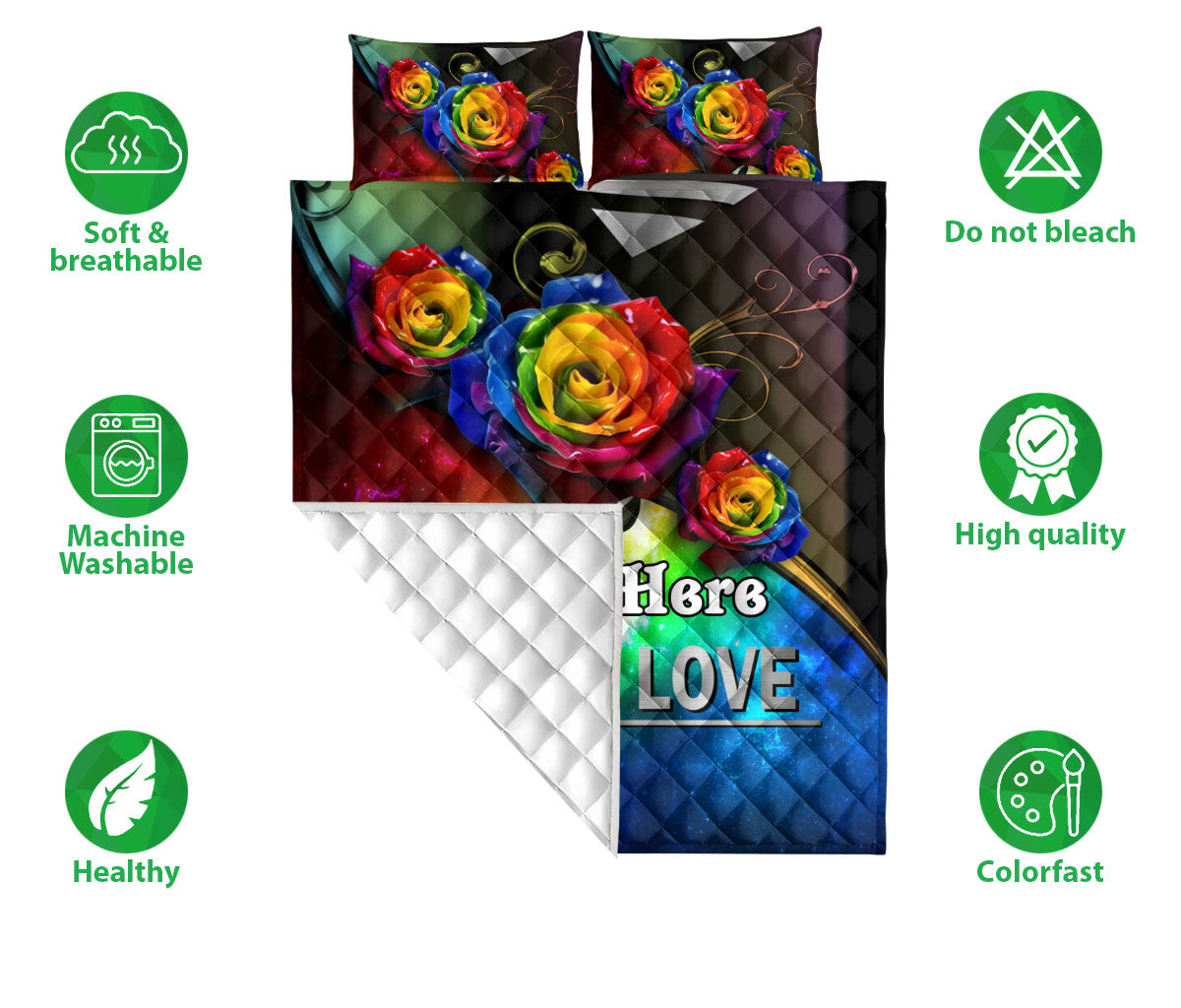 Ohaprints-Quilt-Bed-Set-Pillowcase-Lgbtq-Lgbt-Pride-Rainbow-Love-Is-Love-Love-Wins-Rose-Custom-Personalized-Name-Blanket-Bedspread-Bedding-885-Double (70'' x 80'')