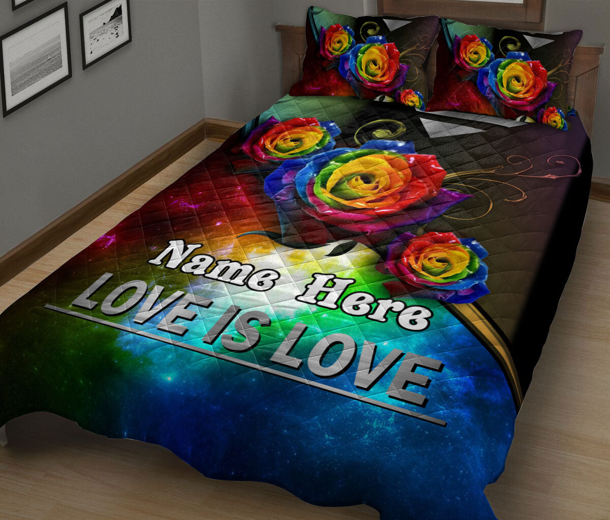 Ohaprints-Quilt-Bed-Set-Pillowcase-Lgbtq-Lgbt-Pride-Rainbow-Love-Is-Love-Love-Wins-Rose-Custom-Personalized-Name-Blanket-Bedspread-Bedding-885-King (90'' x 100'')