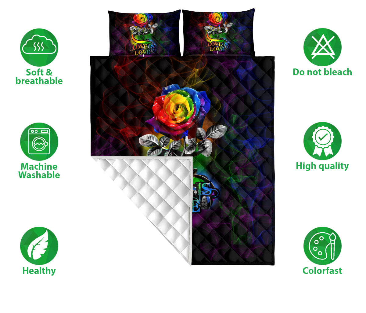 Ohaprints-Quilt-Bed-Set-Pillowcase-Lgbtq-Lgbt-Pride-Rainbow-Rose-Love-Is-Love-Love-Wins-Gift-For-Pride-Month-Blanket-Bedspread-Bedding-295-Double (70'' x 80'')