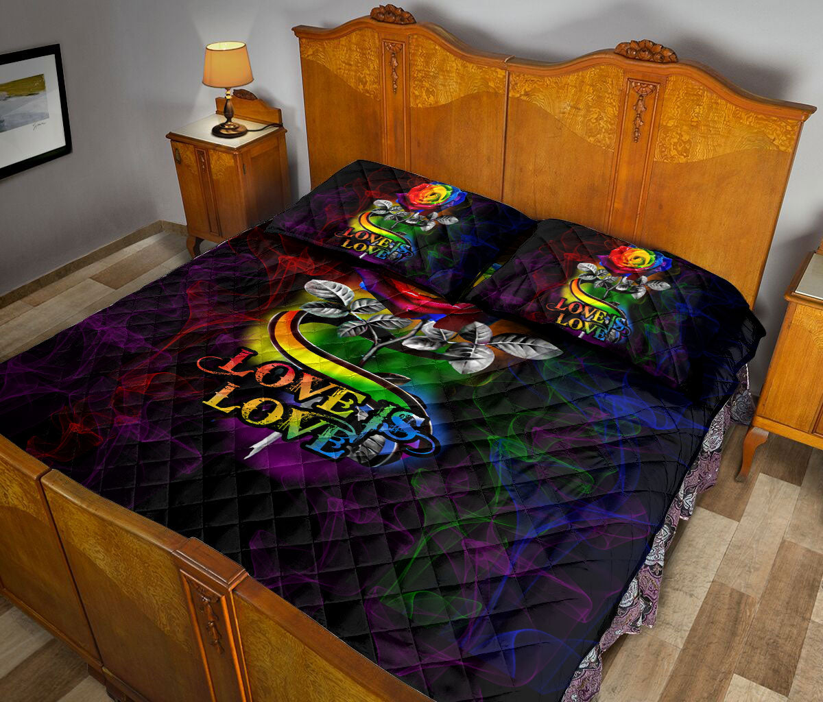 Ohaprints-Quilt-Bed-Set-Pillowcase-Lgbtq-Lgbt-Pride-Rainbow-Rose-Love-Is-Love-Love-Wins-Gift-For-Pride-Month-Blanket-Bedspread-Bedding-295-Queen (80'' x 90'')