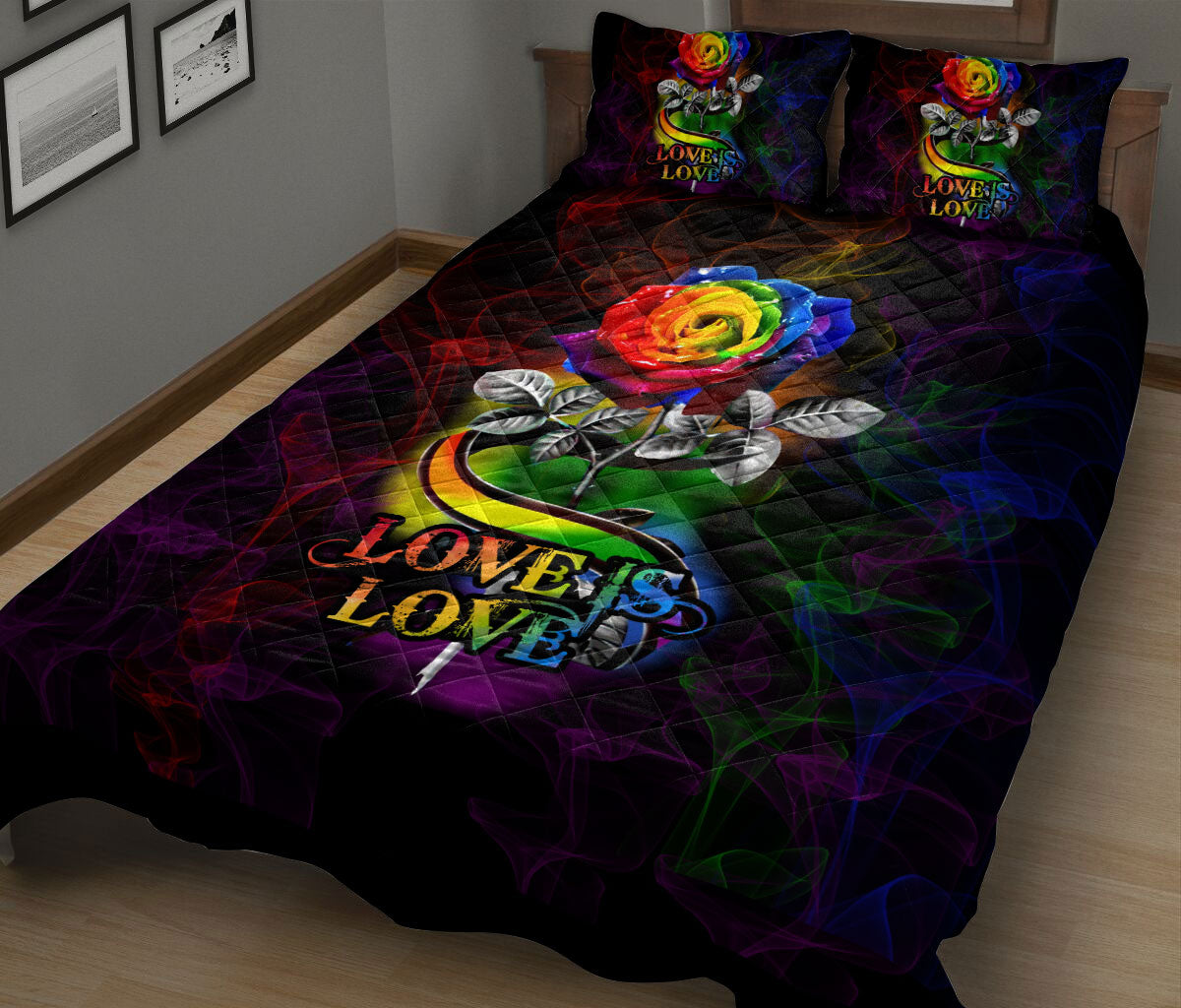 Ohaprints-Quilt-Bed-Set-Pillowcase-Lgbtq-Lgbt-Pride-Rainbow-Rose-Love-Is-Love-Love-Wins-Gift-For-Pride-Month-Blanket-Bedspread-Bedding-295-King (90'' x 100'')