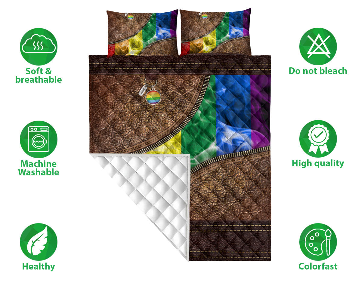 Ohaprints-Quilt-Bed-Set-Pillowcase-Lgbt-Pride-Lgbtq-Rainbow-Love-Wins-Love-Is-Love-For-Pride-Month-Brown-Pattern-Blanket-Bedspread-Bedding-2052-Double (70'' x 80'')