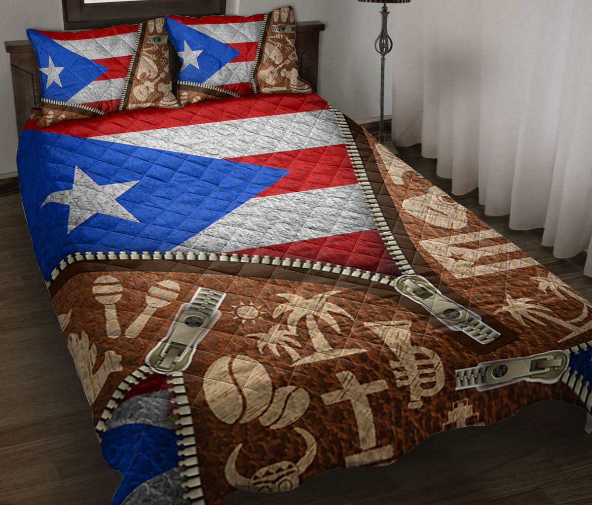 Ohaprints-Quilt-Bed-Set-Pillowcase-Puerto-Rico-Flag-Puerto-Rican-Striped-Star-Brown-Custom-Personalized-Name-Blanket-Bedspread-Bedding-1090-Throw (55'' x 60'')