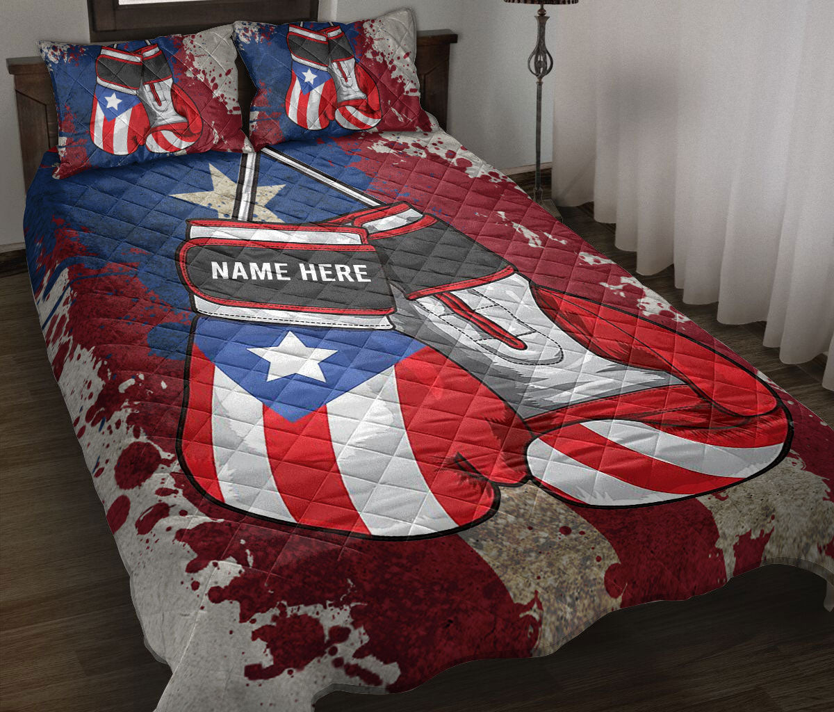 Ohaprints-Quilt-Bed-Set-Pillowcase-Puerto-Rico-Flag-Boxing-Gloves-Proud-Puerto-Rican-Custom-Personalized-Name-Blanket-Bedspread-Bedding-1673-Throw (55'' x 60'')