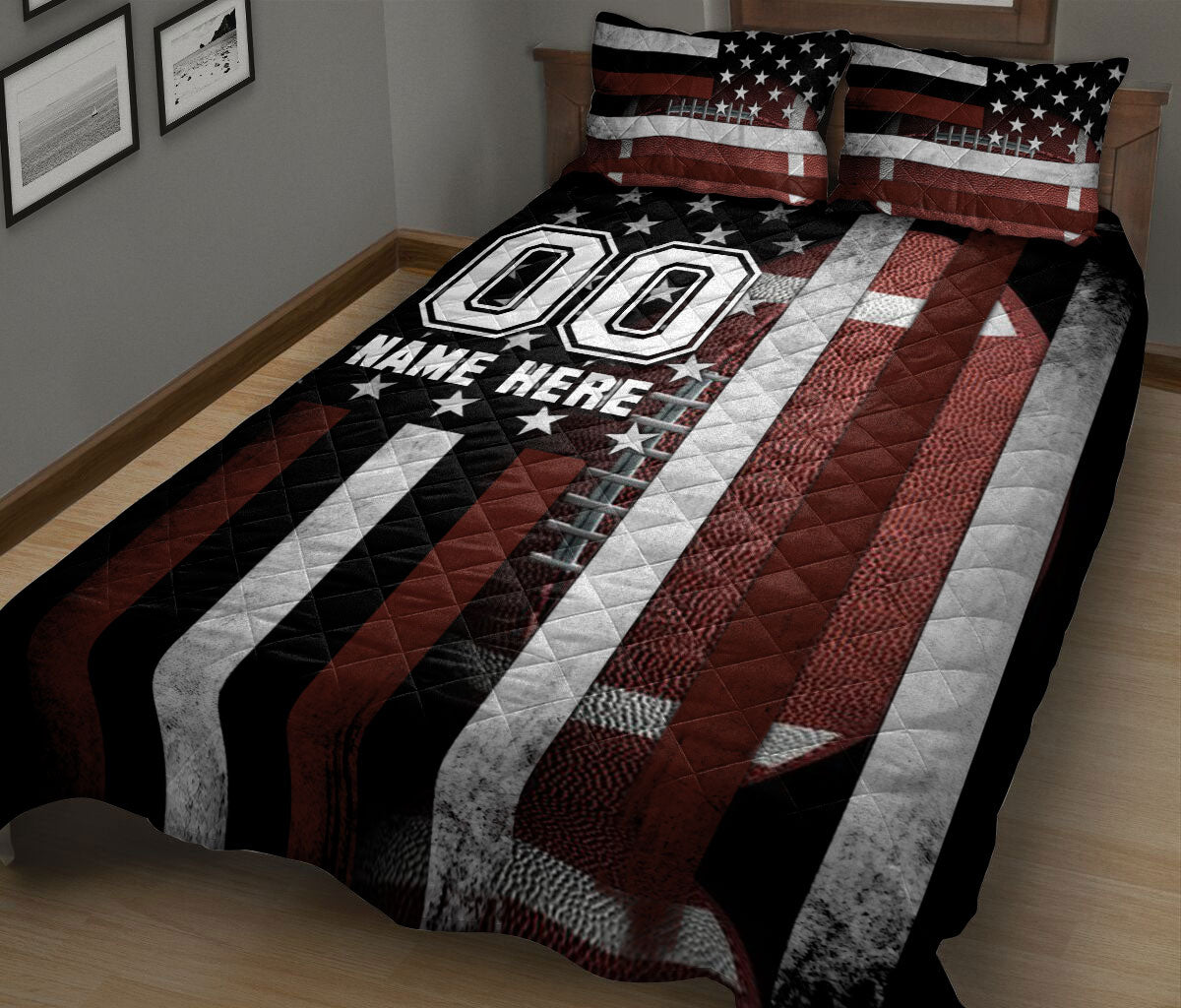Ohaprints-Quilt-Bed-Set-Pillowcase-Football-Ball-Sport-Lover-American-Us-Flag-Custom-Personalized-Name-Number-Blanket-Bedspread-Bedding-2260-King (90'' x 100'')