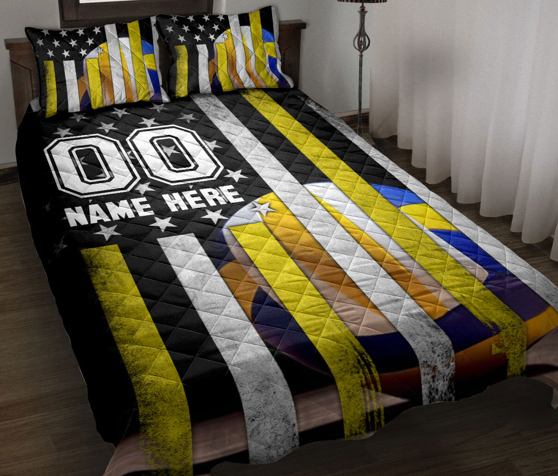Ohaprints-Quilt-Bed-Set-Pillowcase-Volleyball-Ball-Sport-Lover-American-Us-Flag-Custom-Personalized-Name-Number-Blanket-Bedspread-Bedding-1091-Throw (55'' x 60'')