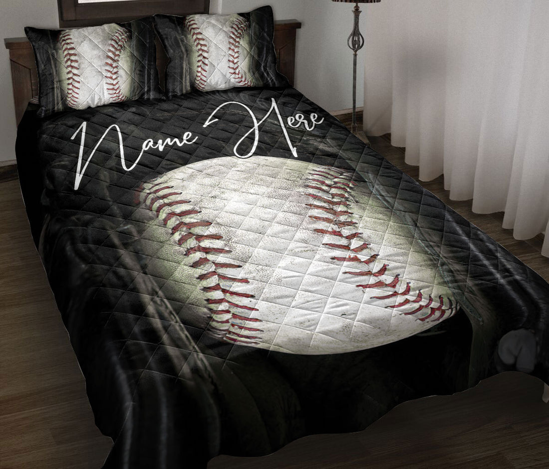 Ohaprints-Quilt-Bed-Set-Pillowcase-Baseball-Ball-Black-Glove-Gift-For-Sport-Fan-Lover-Custom-Personalized-Name-Blanket-Bedspread-Bedding-1674-Throw (55'' x 60'')