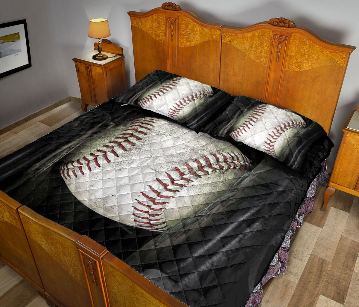 Ohaprints-Quilt-Bed-Set-Pillowcase-Baseball-Ball-Black-Glove-Gift-For-Sport-Fan-Lover-Custom-Personalized-Name-Blanket-Bedspread-Bedding-1674-Queen (80'' x 90'')