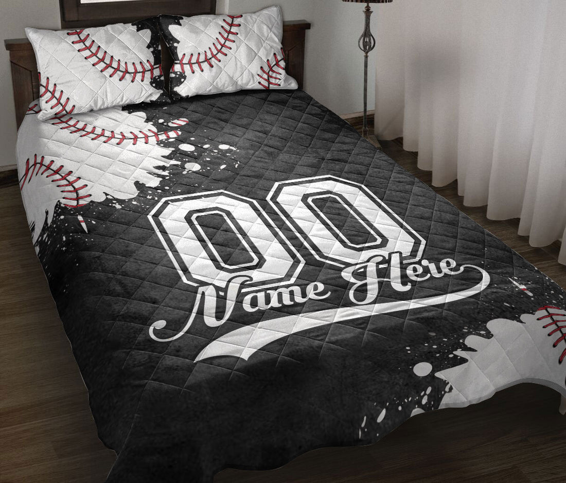 Ohaprints-Quilt-Bed-Set-Pillowcase-Baseball-White-Ball-Watercolor-Pattern-Gift-Custom-Personalized-Name-Number-Blanket-Bedspread-Bedding-2261-Throw (55'' x 60'')