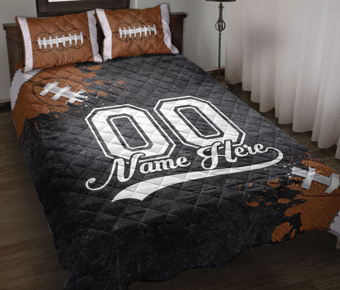 Ohaprints-Quilt-Bed-Set-Pillowcase-Football-Brown-Ball-Sport-Watercolor-Pattern-Custom-Personalized-Name-Number-Blanket-Bedspread-Bedding-503-Throw (55'' x 60'')