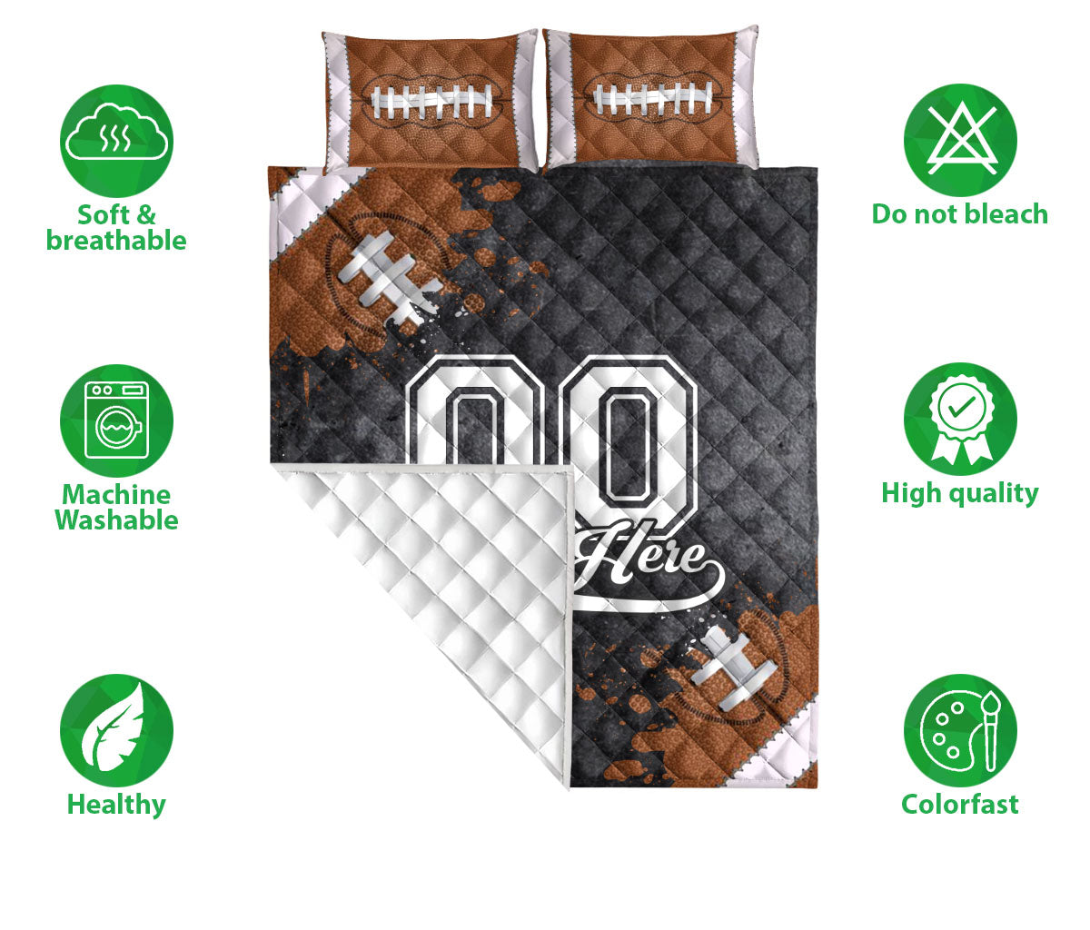 Ohaprints-Quilt-Bed-Set-Pillowcase-Football-Brown-Ball-Sport-Watercolor-Pattern-Custom-Personalized-Name-Number-Blanket-Bedspread-Bedding-503-Double (70'' x 80'')