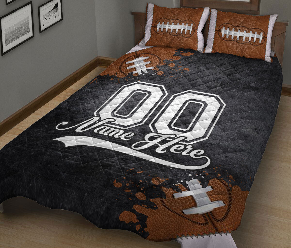 Ohaprints-Quilt-Bed-Set-Pillowcase-Football-Brown-Ball-Sport-Watercolor-Pattern-Custom-Personalized-Name-Number-Blanket-Bedspread-Bedding-503-King (90'' x 100'')