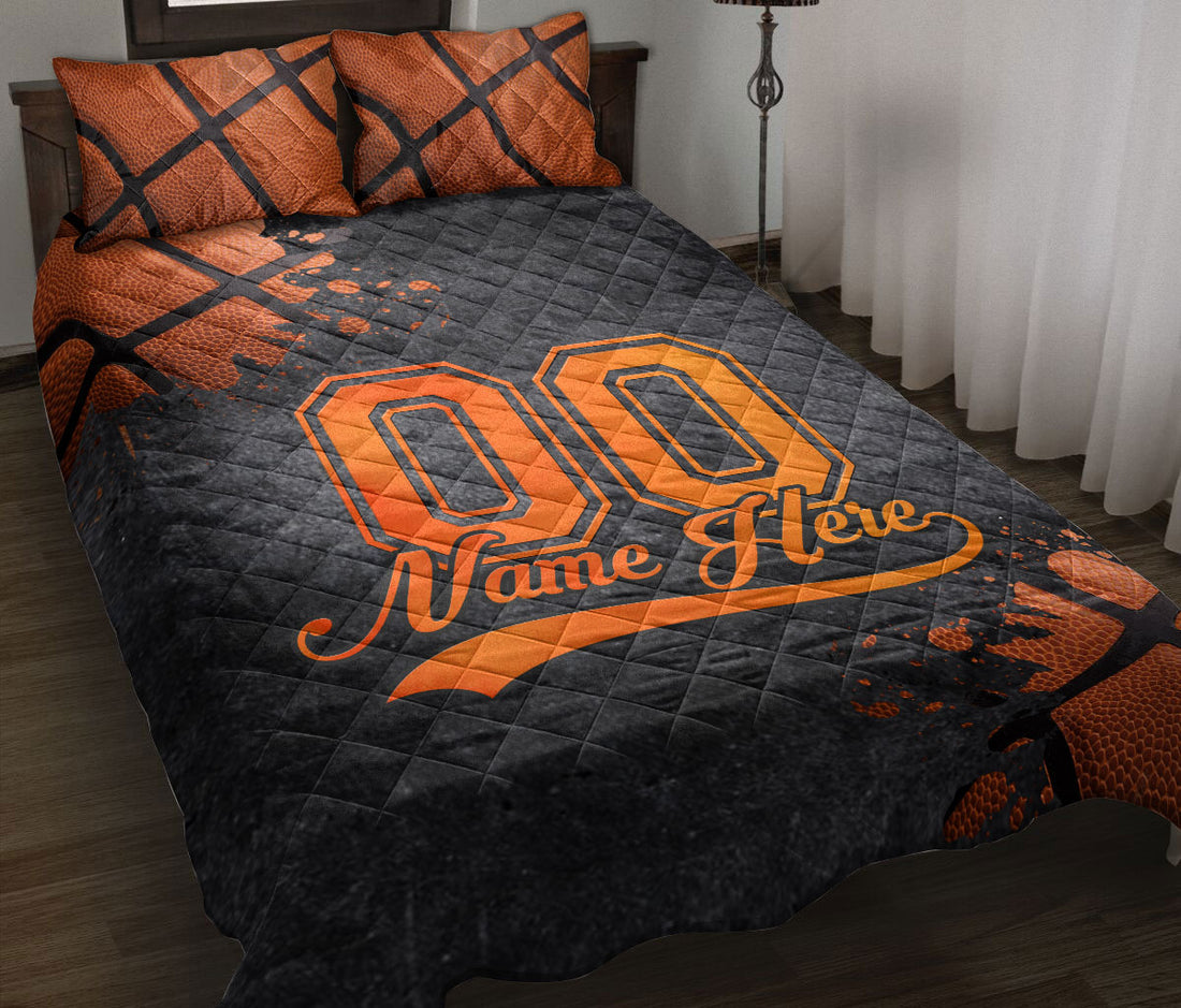 Ohaprints-Quilt-Bed-Set-Pillowcase-Basketball-Orange-Ball-Watercolor-Pattern-Custom-Personalized-Name-Number-Blanket-Bedspread-Bedding-1092-Throw (55'' x 60'')