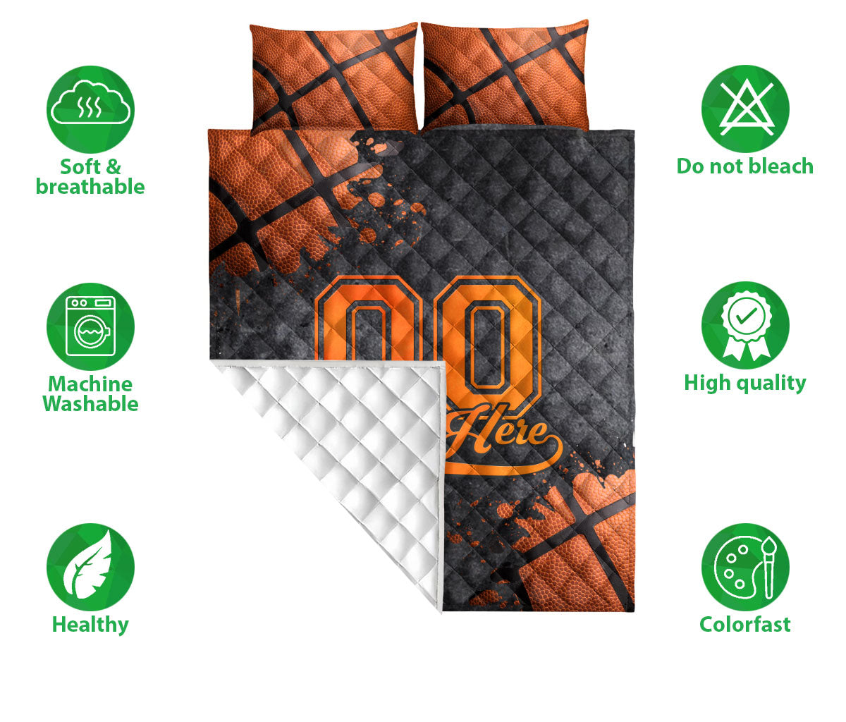 Ohaprints-Quilt-Bed-Set-Pillowcase-Basketball-Orange-Ball-Watercolor-Pattern-Custom-Personalized-Name-Number-Blanket-Bedspread-Bedding-1092-Double (70'' x 80'')