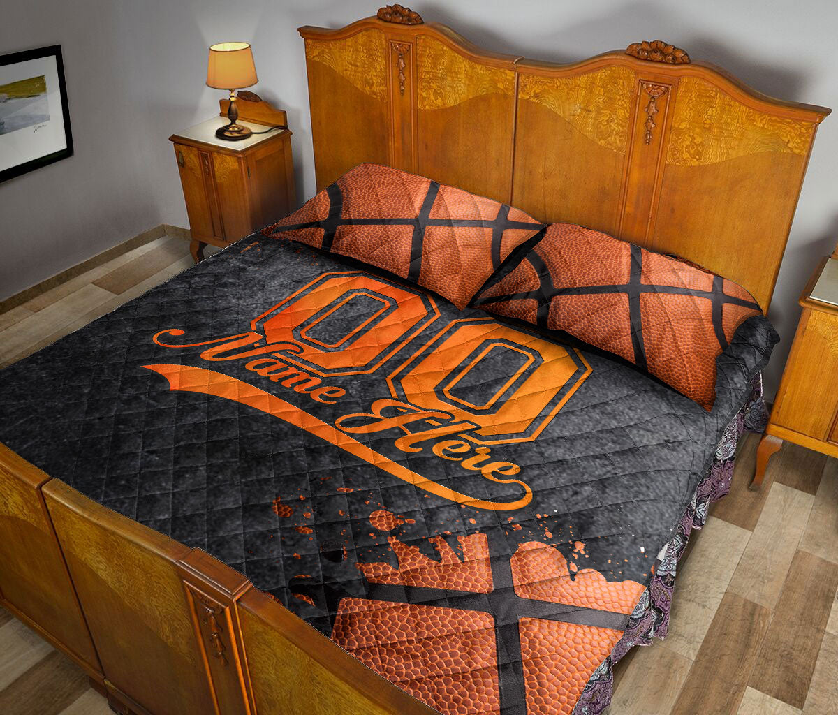 Ohaprints-Quilt-Bed-Set-Pillowcase-Basketball-Orange-Ball-Watercolor-Pattern-Custom-Personalized-Name-Number-Blanket-Bedspread-Bedding-1092-Queen (80'' x 90'')