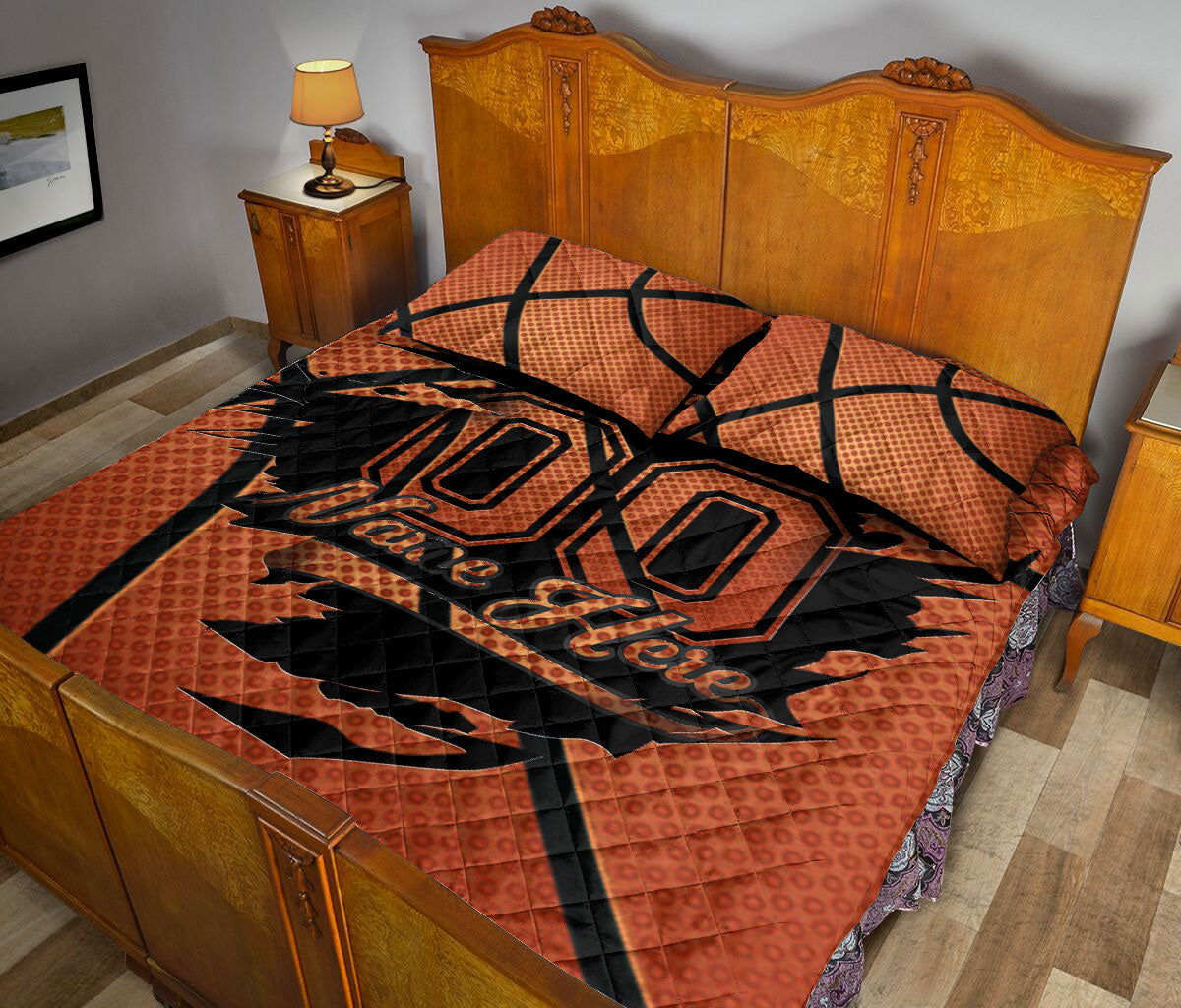 Ohaprints-Quilt-Bed-Set-Pillowcase-Basketball-Ball-Pattern-Gift-For-Sports-Lover-Custom-Personalized-Name-Number-Blanket-Bedspread-Bedding-2855-Queen (80'' x 90'')