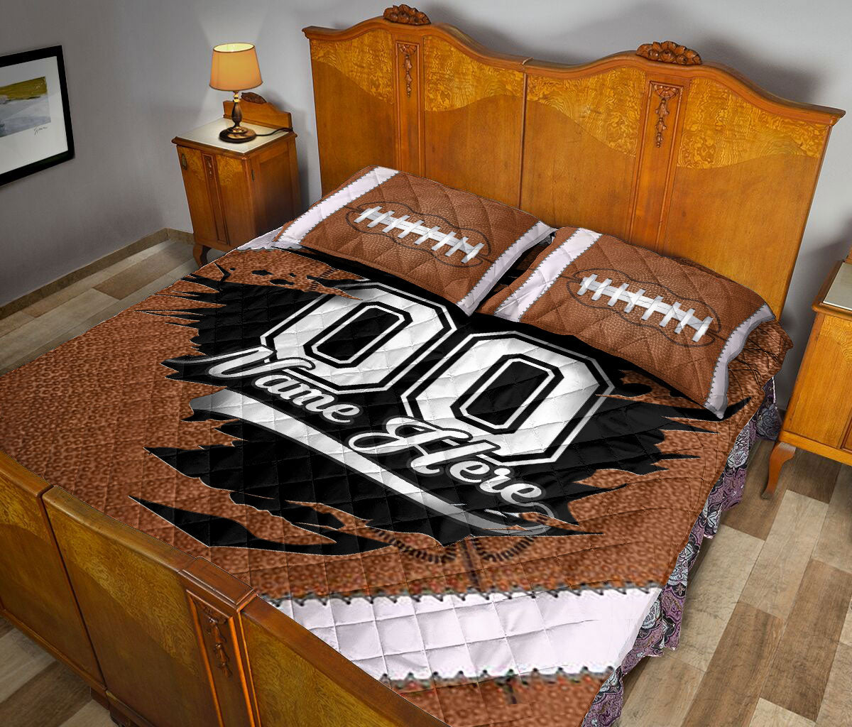 Ohaprints-Quilt-Bed-Set-Pillowcase-Football-Ball-Pattern-Gift-For-Sports-Lover-Custom-Personalized-Name-Number-Blanket-Bedspread-Bedding-1676-Queen (80'' x 90'')