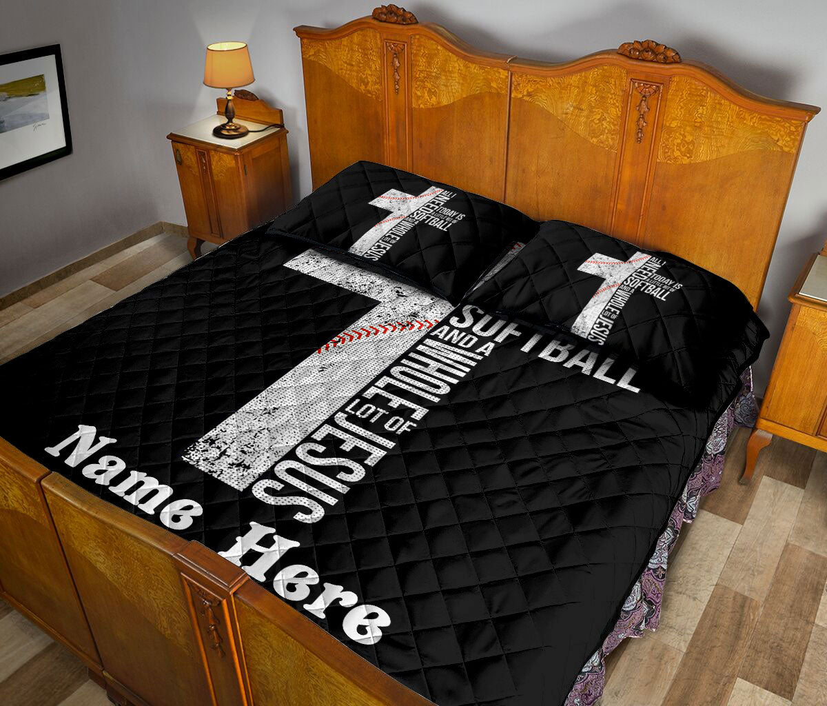 Ohaprints-Quilt-Bed-Set-Pillowcase-All-I-Need-Is-A-Little-Bit-Of-Baseball-And-Jesus-Custom-Personalized-Name-Blanket-Bedspread-Bedding-2264-Queen (80'' x 90'')