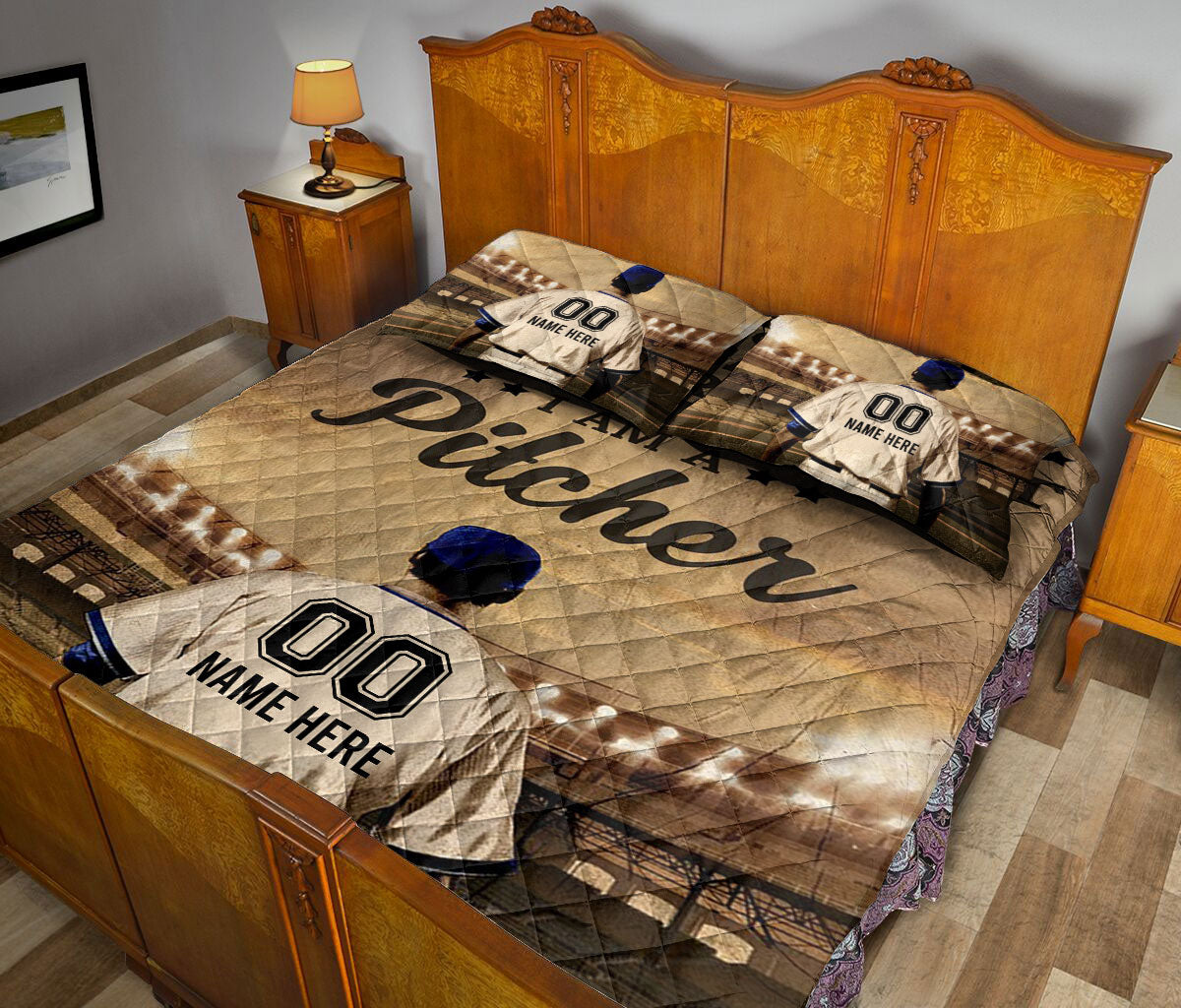 Ohaprints-Quilt-Bed-Set-Pillowcase-Baseball-I-Am-A-Pitcher-Sport-Lover-Gift-Custom-Personalized-Name-Number-Blanket-Bedspread-Bedding-2857-Queen (80'' x 90'')