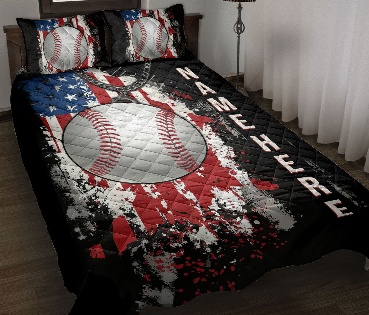 Ohaprints-Quilt-Bed-Set-Pillowcase-Baseball-Ball-American-Us-Flag-Gift-For-Sport-Lover-Custom-Personalized-Name-Blanket-Bedspread-Bedding-3211-Throw (55'' x 60'')