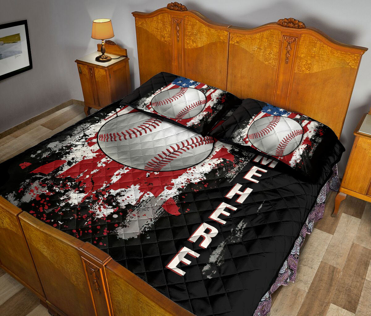 Ohaprints-Quilt-Bed-Set-Pillowcase-Baseball-Ball-American-Us-Flag-Gift-For-Sport-Lover-Custom-Personalized-Name-Blanket-Bedspread-Bedding-3211-King (90'' x 100'')