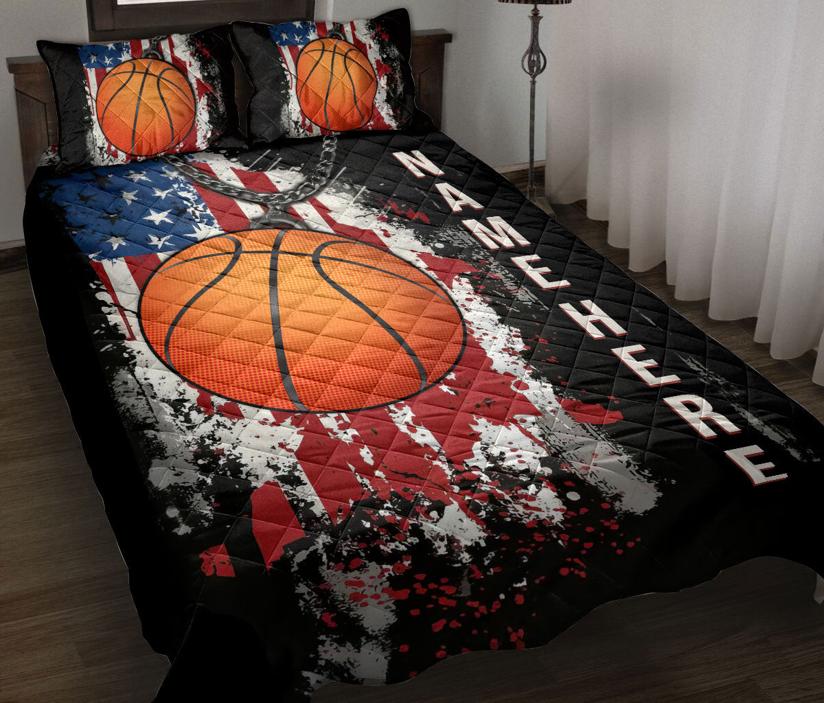 Ohaprints-Quilt-Bed-Set-Pillowcase-Basketball-Ball-Us-Flag-Gift-Sport-Lover-Custom-Personalized-Name-Blanket-Bedspread-Bedding-3408-Throw (55'' x 60'')