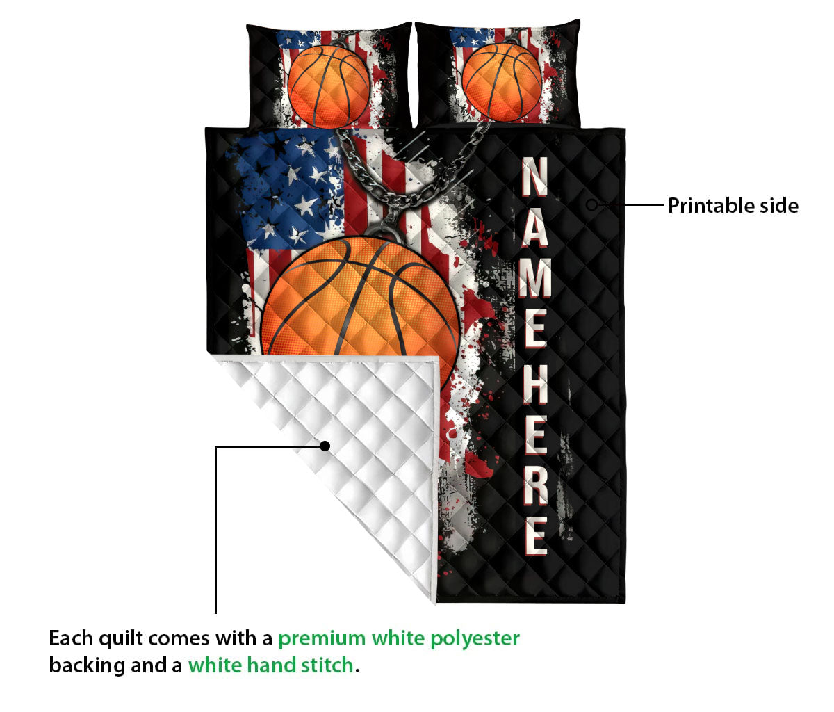 Ohaprints-Quilt-Bed-Set-Pillowcase-Basketball-Ball-Us-Flag-Gift-Sport-Lover-Custom-Personalized-Name-Blanket-Bedspread-Bedding-3408-Queen (80'' x 90'')