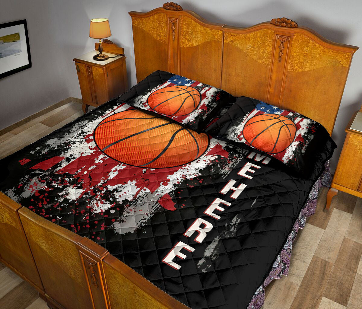 Ohaprints-Quilt-Bed-Set-Pillowcase-Basketball-Ball-Us-Flag-Gift-Sport-Lover-Custom-Personalized-Name-Blanket-Bedspread-Bedding-3408-King (90'' x 100'')