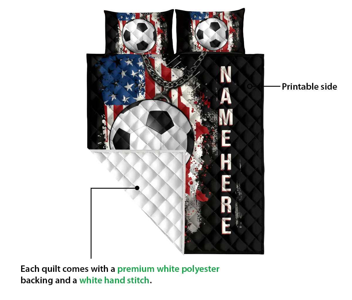 Ohaprints-Quilt-Bed-Set-Pillowcase-Soccer-Ball-American-Us-Flag-Gift-Sport-Custom-Personalized-Name-Blanket-Bedspread-Bedding-3385-Queen (80'' x 90'')